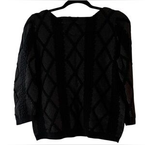 Worthington Black Embroidered Overlay Quarter Sleeve Sweater Diamond Pattern L